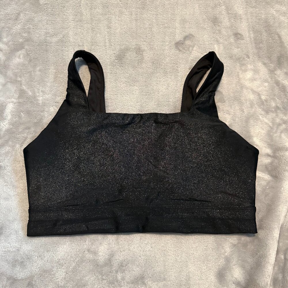 Calia Energize Metal Shine Sports Bra Black Square Neck Size XL Shimmer